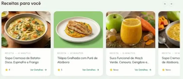 Receitas da Plataforma Cady: sopa cremosa de batata-doce, tilápia com purê de abóbora, suco funcional